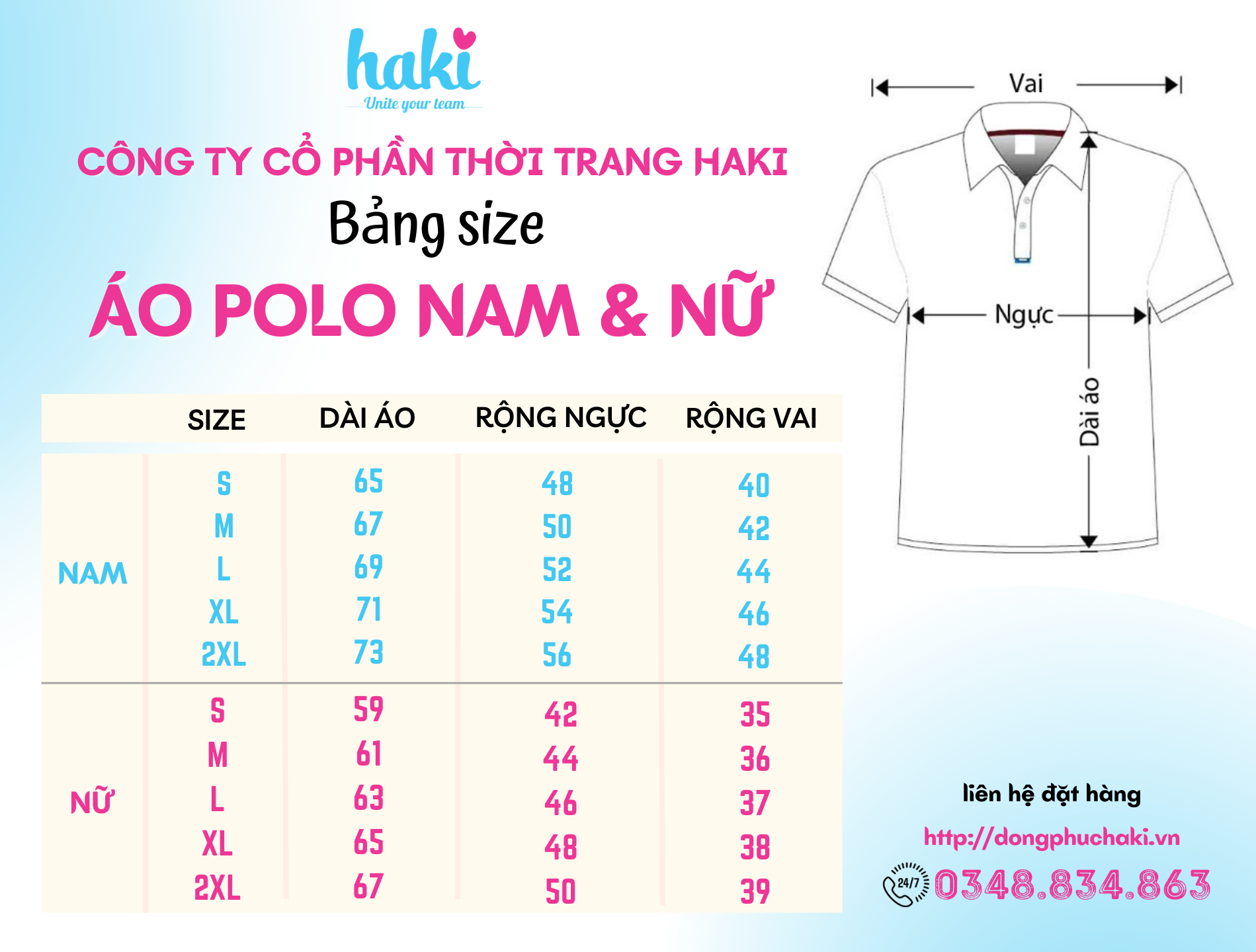 bảng size đồng phục áo polo
